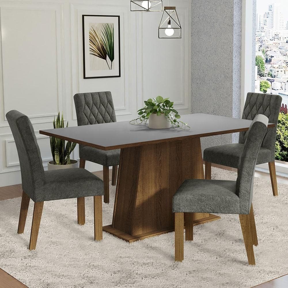 Conjunto Sala De Jantar Mesa Tampo De Madeira 4 Cadeiras