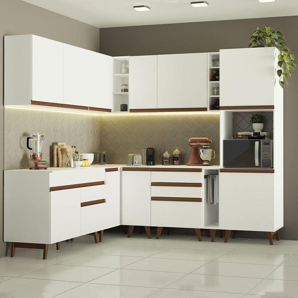 Cozinha Completa Canto Madesa Reims Armário e Balcão Branco