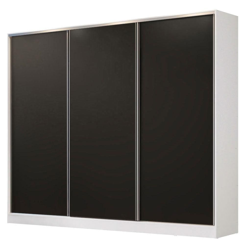 Guarda Roupa Casal Madesa 3 Portas de Correr Branco e Preto