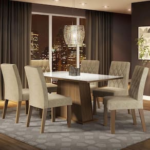 Conjunto Sala De Jantar Mesa Tampo De Vidro 6 Cadeiras Rust