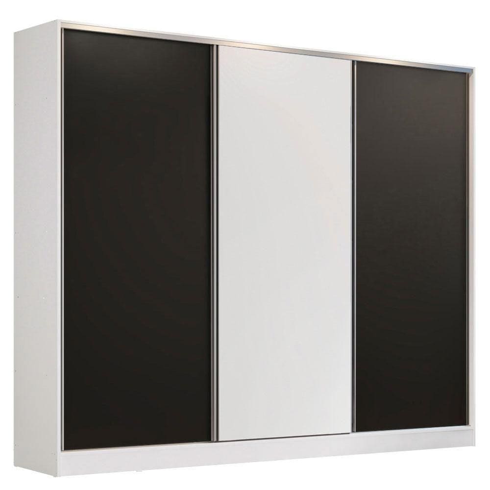 Guarda Roupa Casal Madesa 3 Portas de Correr Branco e Preto