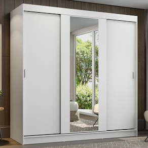 Guarda-roupa Casal Madesa Reno 3 Portas De Correr Com Espelho Branco