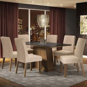 Conjunto Sala De Jantar Madesa Patricia Mesa Tampo De Vidro Com 6 Cadeiras Rustic Preto Imperial