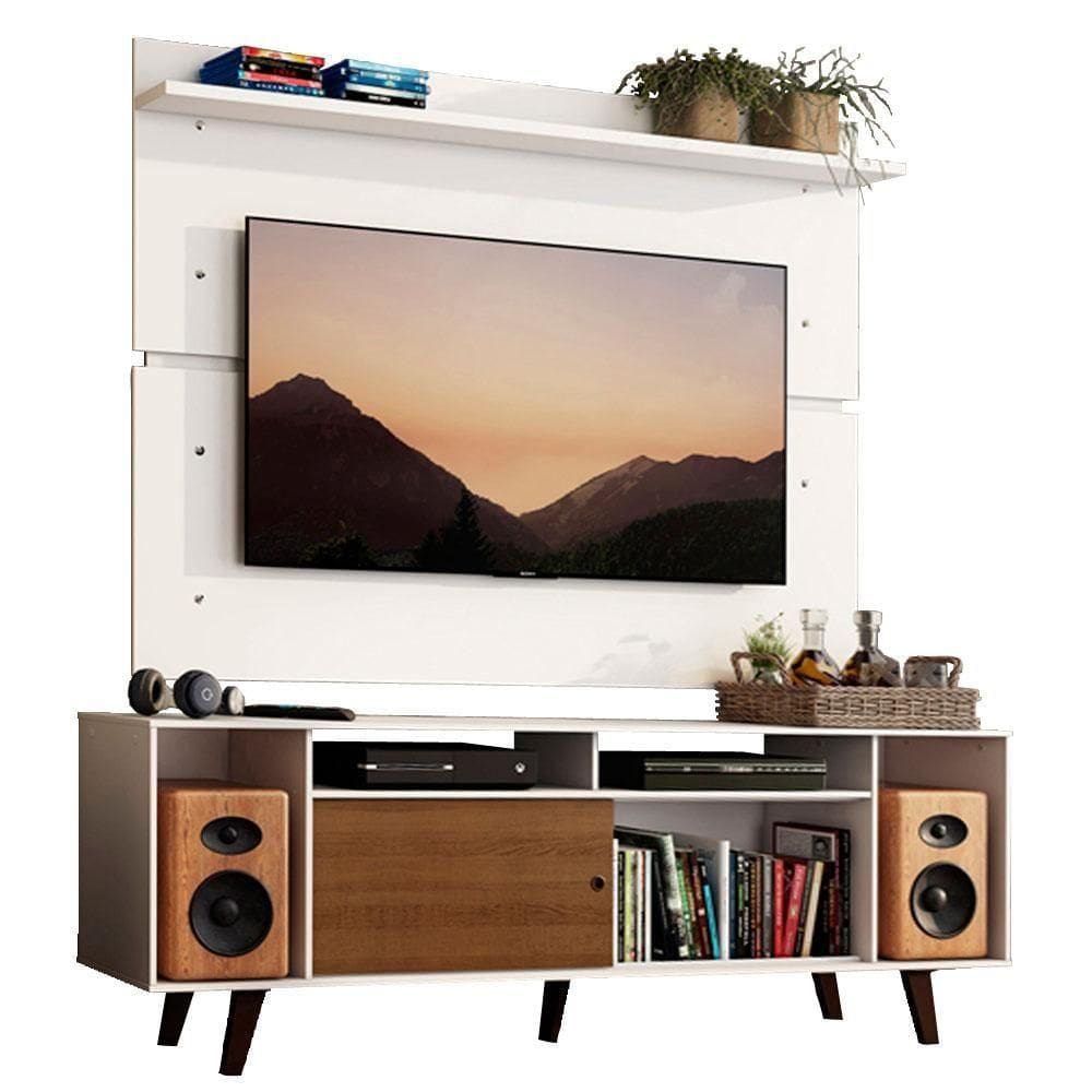 Rack Madesa Cancun com Pés e Painel para Até 65`` Branco