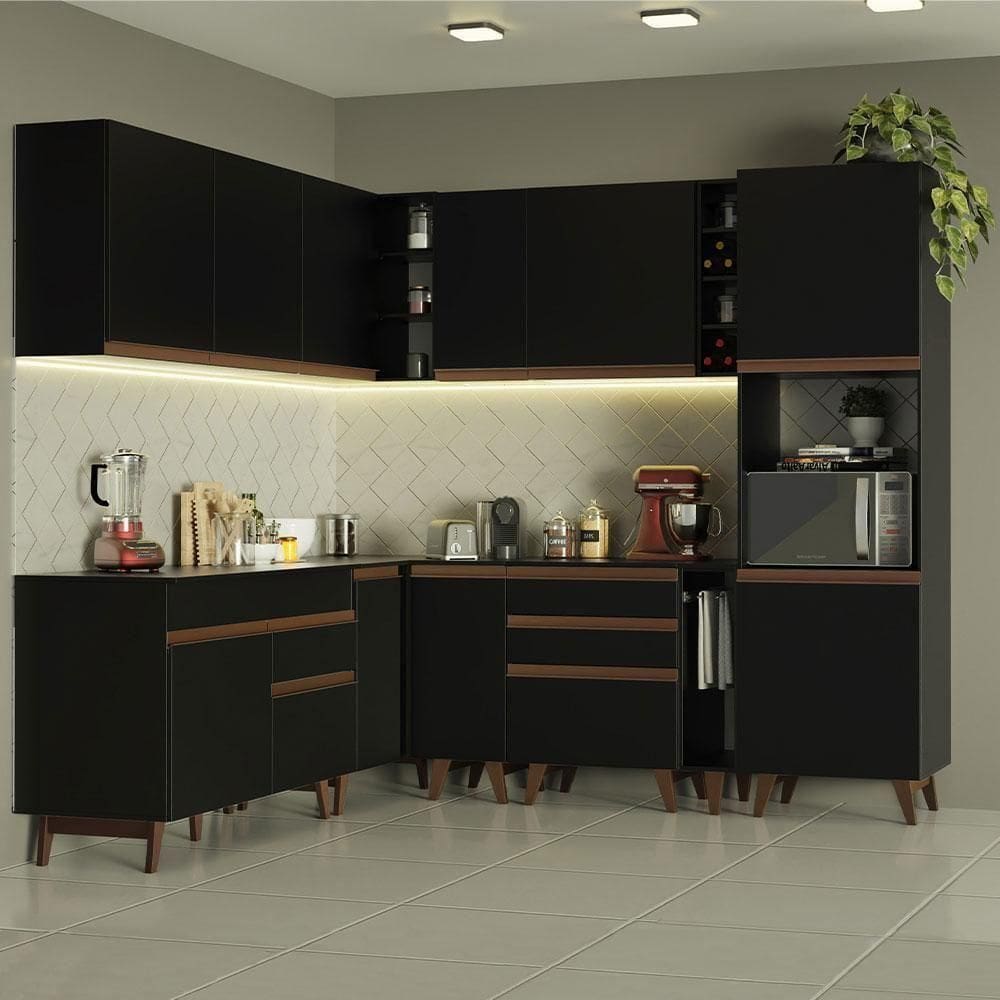Cozinha Completa Canto Madesa Reims Armário e Balcão Preto