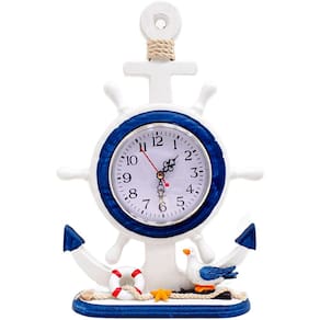 Relógio Decorativo Mesa Marítimo Ancora Timão Náutico 34cm