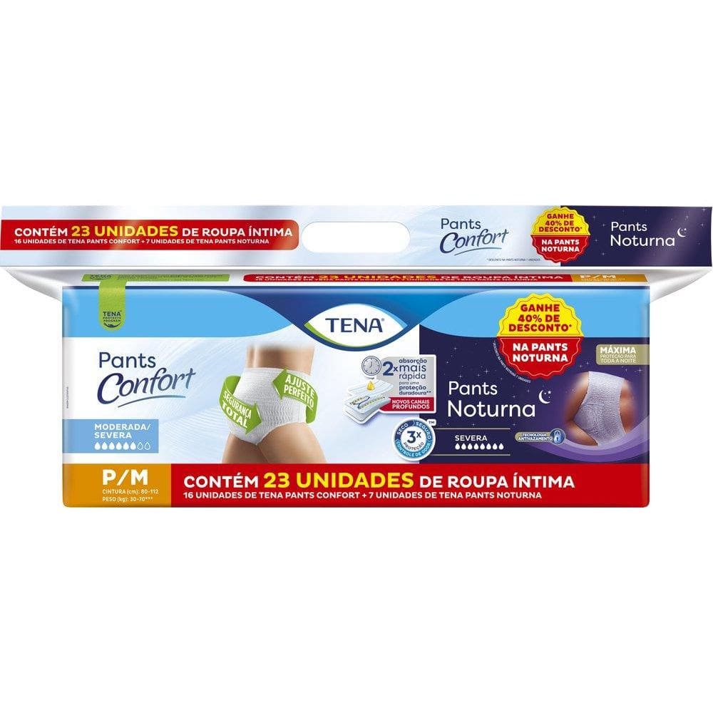 Kit Tena Roupa Íntima Confort P/M 16un + Roupa Íntima Noturna P/M 7un