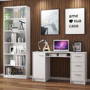 Escrivaninha Alaska com Estante Livreiro Branco Madesa