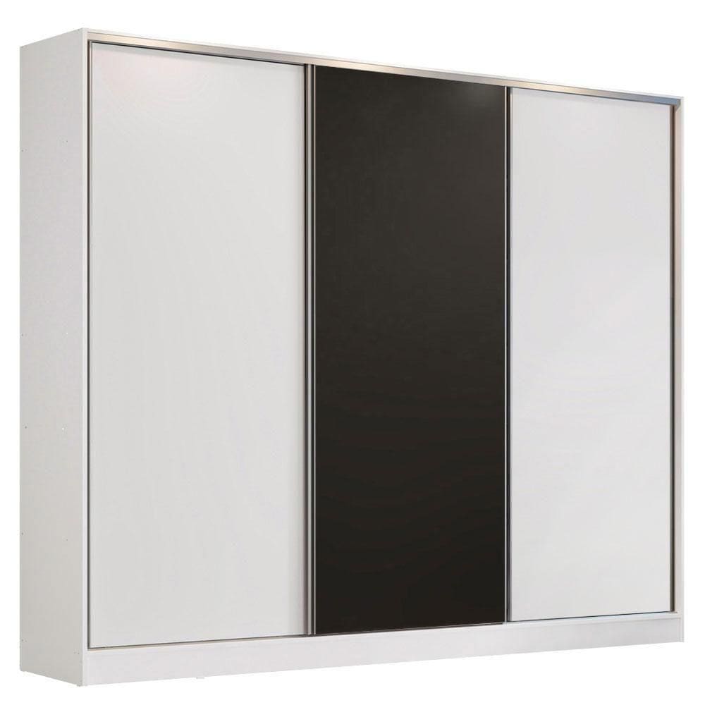 Guarda Roupa Casal Madesa 3 Portas de Correr Branco e Preto