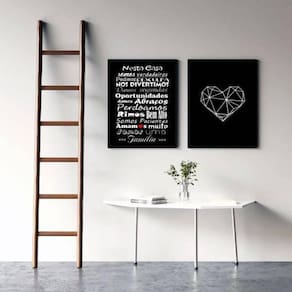 Kit 2 Quadros Frase Família Coração 45X34Cm Moldura Preta