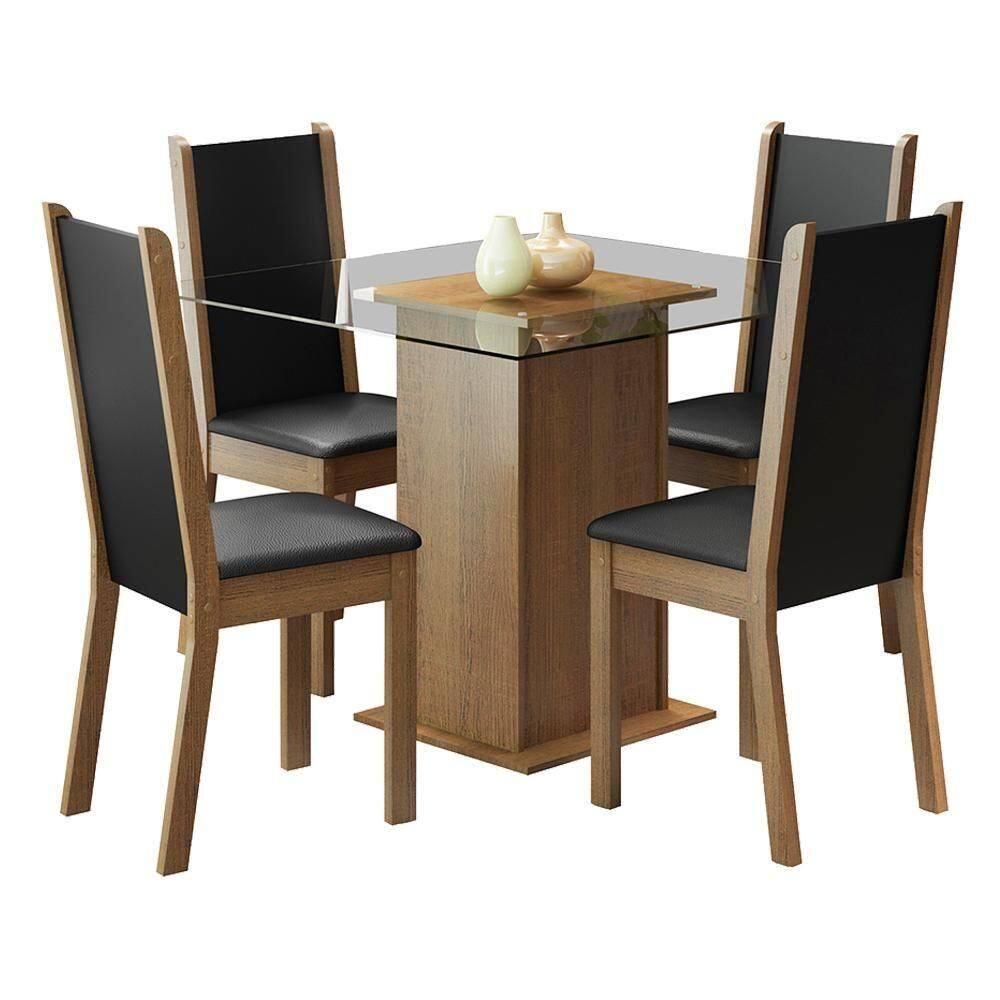 Sala de Jantar Aline Mesa Tampo de Vidro com 4 Cadeiras