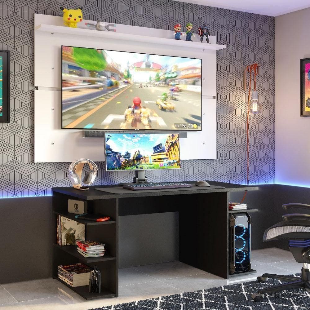 Mesa Para Gamer E Painel - Preto/branco