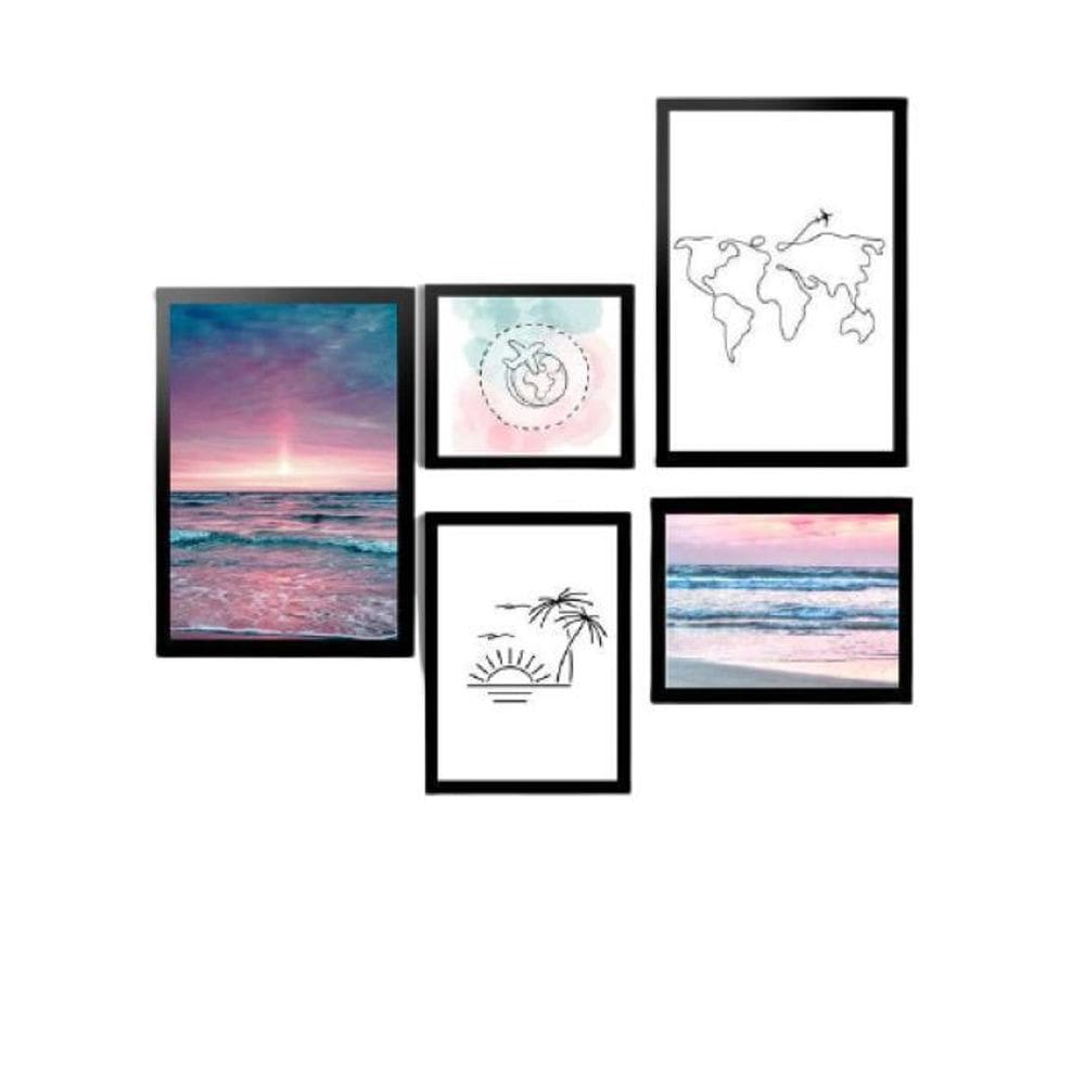 Kit 5 Quadros Decorativos Com Molduras Viagem Mar