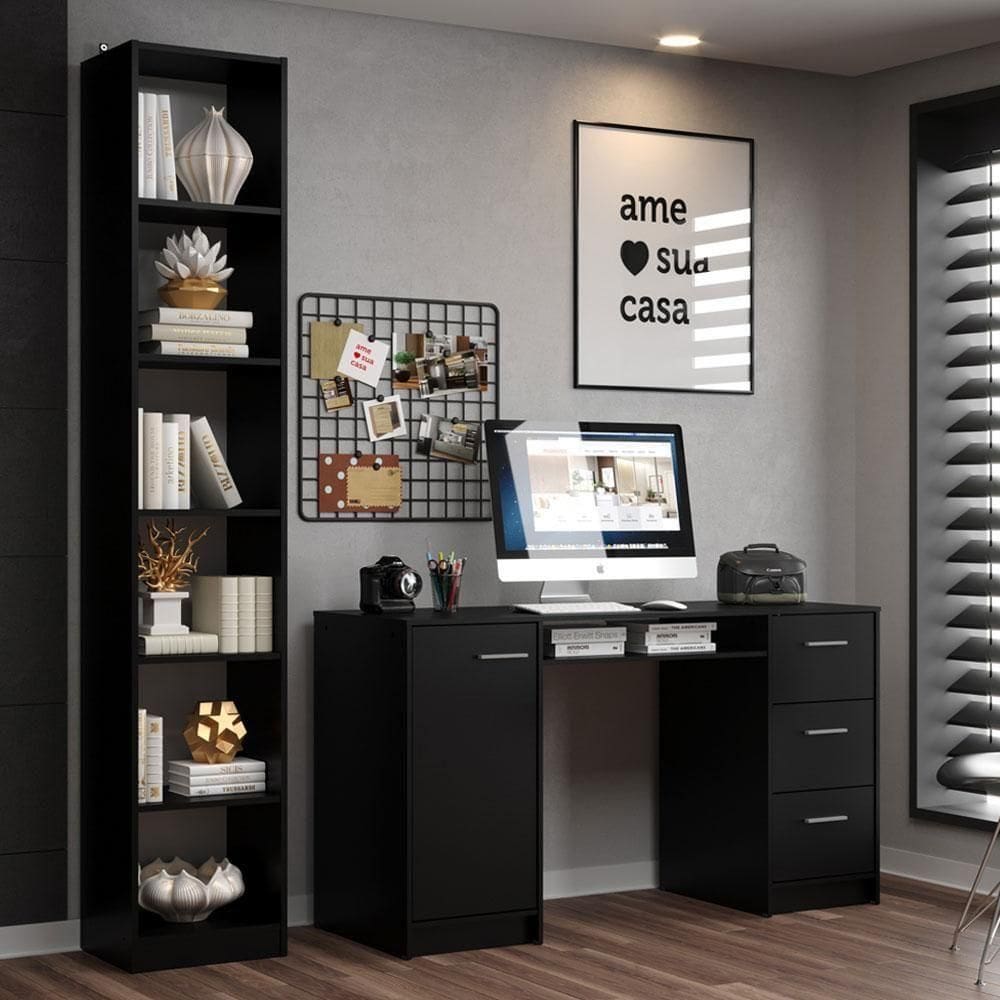 Escrivaninha Alaska e Estante Livreiro 6906 Preto