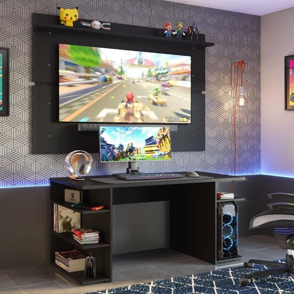 Mesa Para Gamer e Painel - Preto