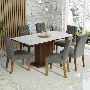 Conjunto Sala De Jantar Mesa Tampo De Madeira 6 Cadeiras