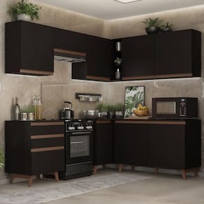Cozinha Completa De Canto Madesa Reims 392001 Preto