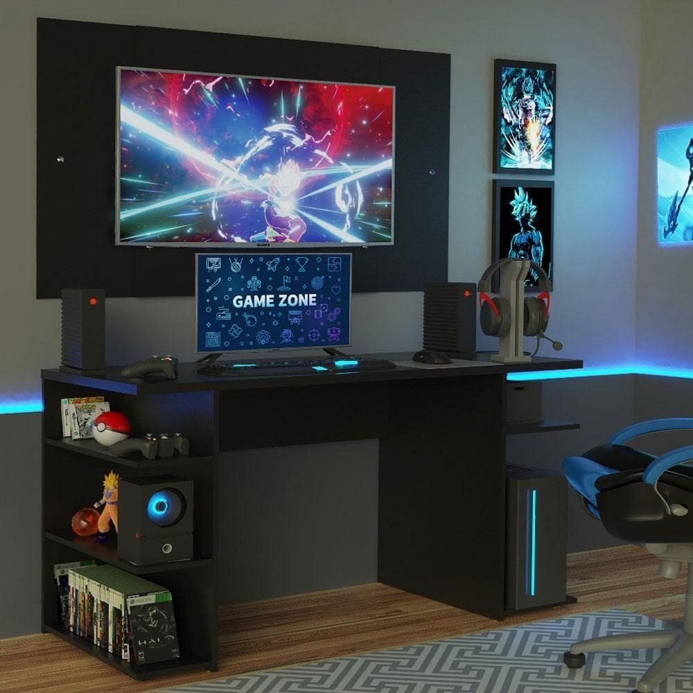Mesa Para Gamer e Painel Até 58 Madesa - Preto
