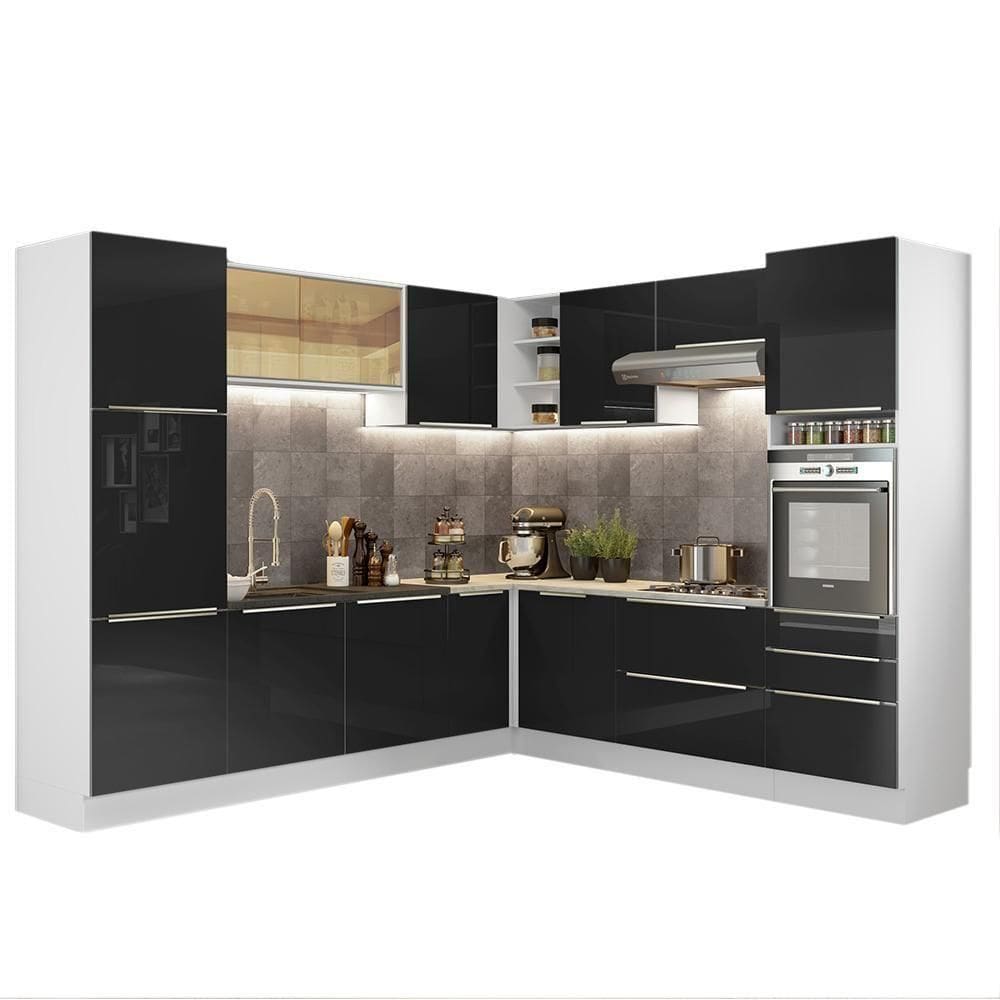 Cozinha Completa Lux com Armário e Balcão Branco Preto