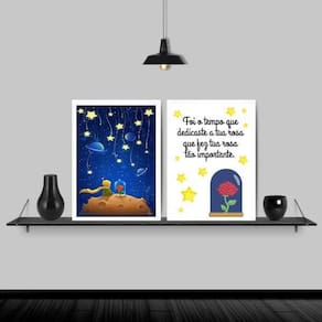 Kit 2 Quadros Pequeno Príncipe Frase 24X18Cm Moldura Branca
