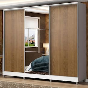 Guarda Roupa Casal 3 Portas De Correr Espelho Branco/rustic