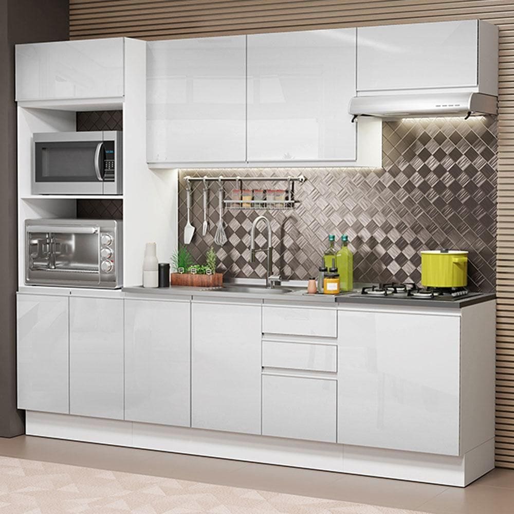 Cozinha Completa Mdf Madesa Acordes Frentes Branco Brilho