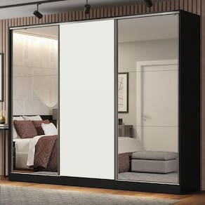 Guarda Roupa Casal Royale 3 Portas de Correr Espelho Branco