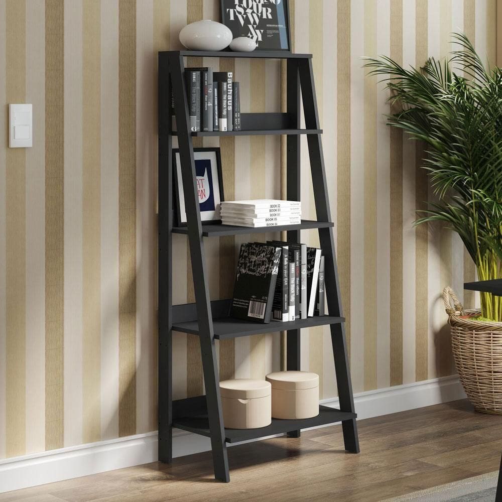 Estante Escada para Livros com 4 Prateleiras Preto
