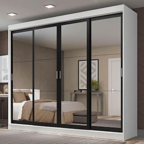 Guarda-roupa Casal 4 Portas de Espelho 3 Gavetas Branco