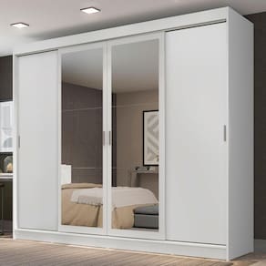Guarda-roupa Casal Madesa Austin 4 Portas De Correr Com Espelhos 3 Gavetas Branco