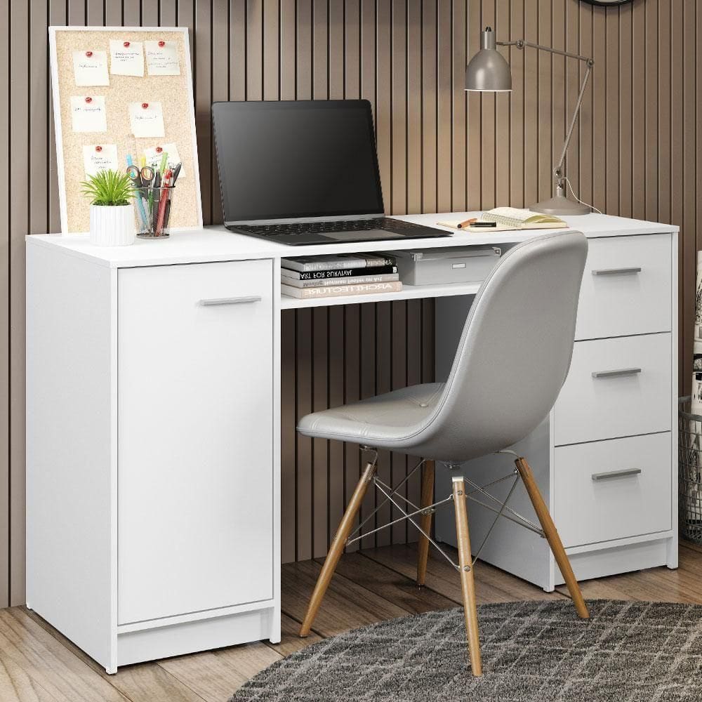 Escrivaninha Mesa Para Madesa Alaska 3 Gavetas 1 Porta Branco
