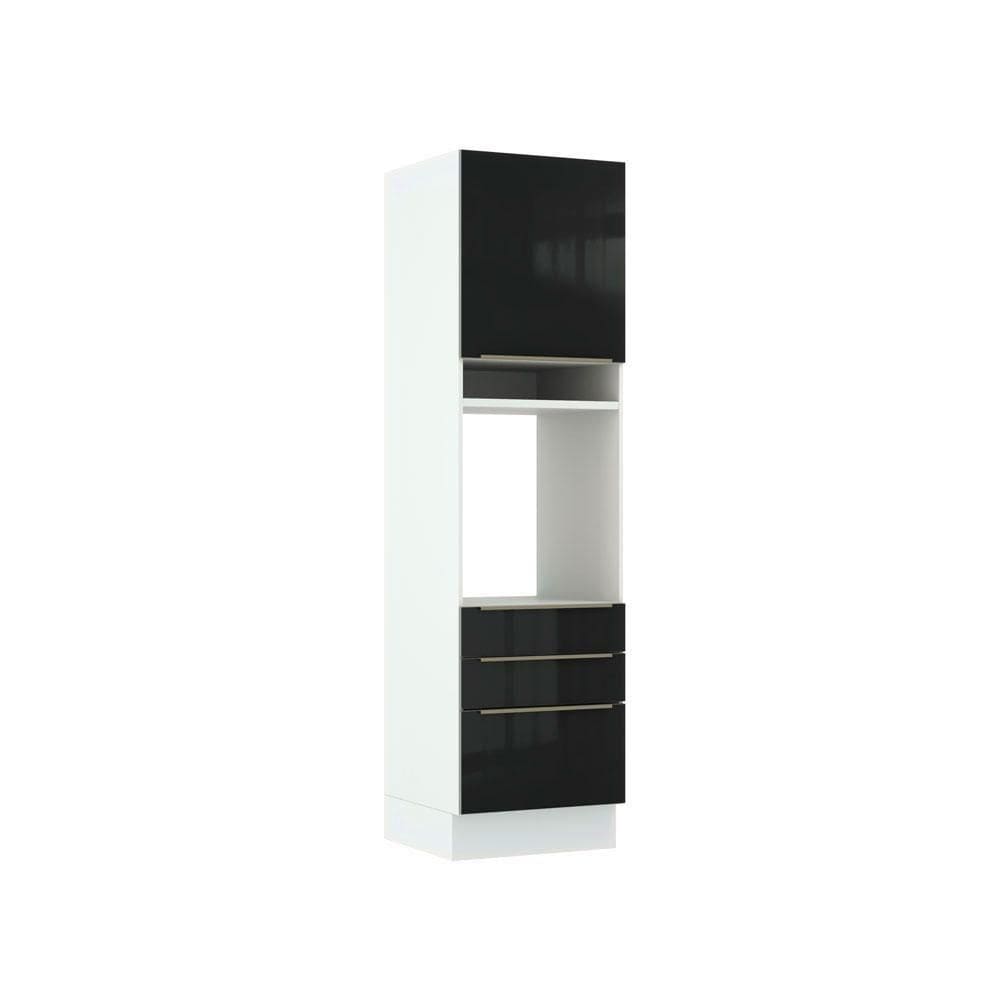Torre Quente Madesa Lux 60cm 1 Porta 3 Gavetas Branco Preto