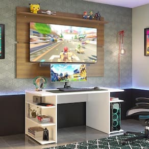 Mesa Para Gamer e Painel - Branco/rustic