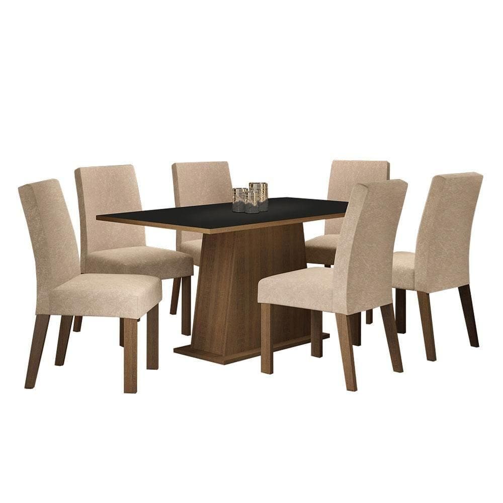 Mesa Tampo De Madeira Com 6 Cadeiras Rustic/Preto/imperial