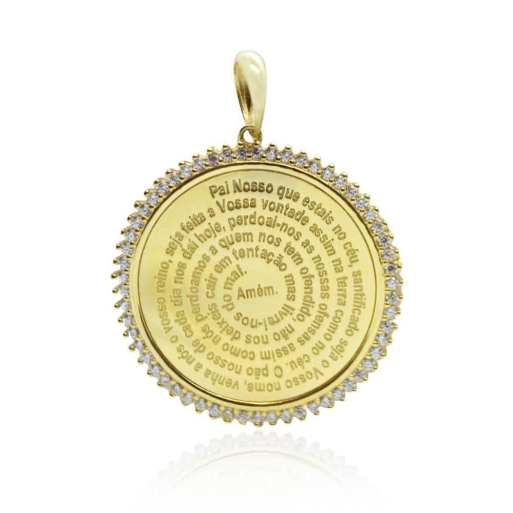 Pingente Oração Do Pai Nosso 3Cm Com Zircônia Em Ouro 18K
