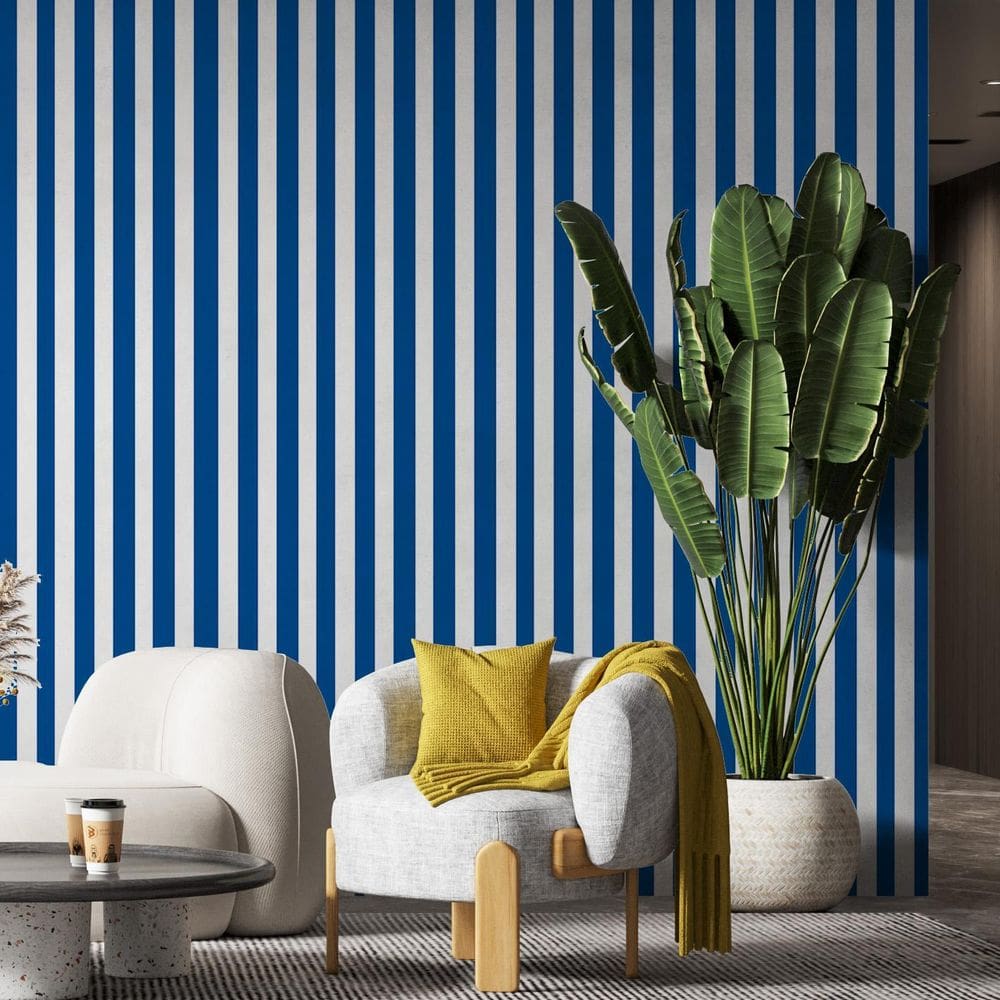 Papel De Parede Adesivo Listrado Azul E Branco - 3,0M
