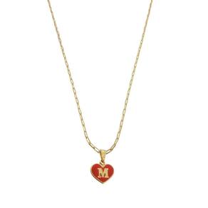 Colar Cartier 60Cm Coração Vermelho Letra M Banhado Ouro 18K