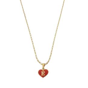 Colar Cartier 50Cm Coração Vermelho Letra E Banhado Ouro 18K