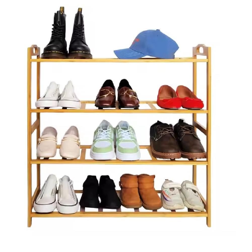 Sapateira Bambu 24 Sapatos 4 Prateleiras 12 Pares Organizador Casa Ecologica Madeira Desmontavel Portatil