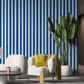 Papel De Parede Adesivo Listrado Azul E Branco - 3,0M