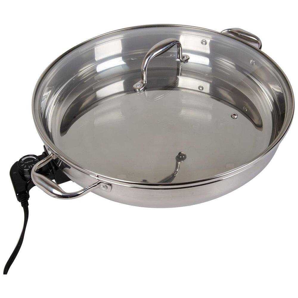 Frigideira Elétrica XL 40 cm CucinaPro 1810 em Inox c/ Tampa de Vidro e Alça, Redonda c/ Sonda de Temperatura Ajustável
