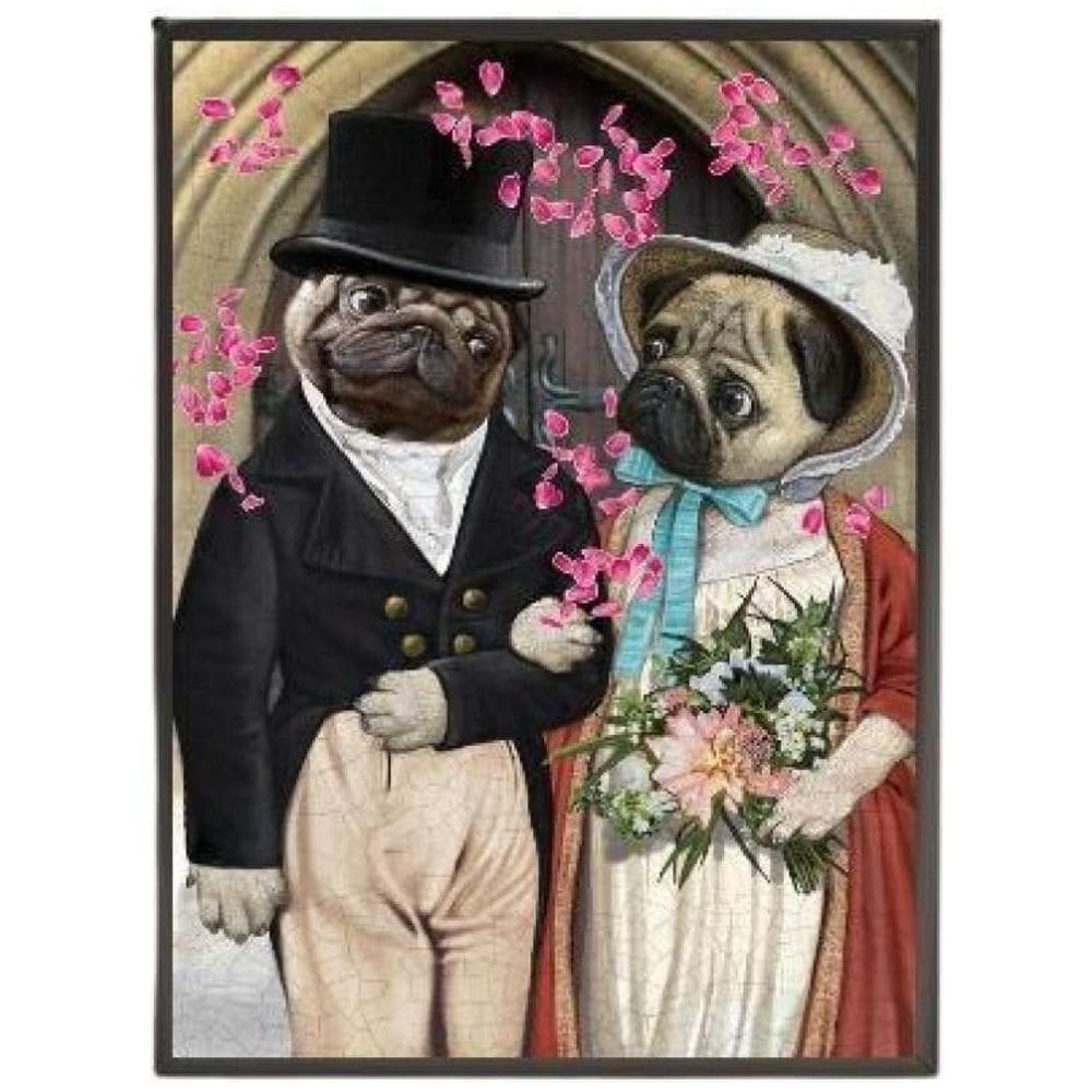 Quadro Decorativo Casamento Pug 24X18 C/Vidro Madeira Preta