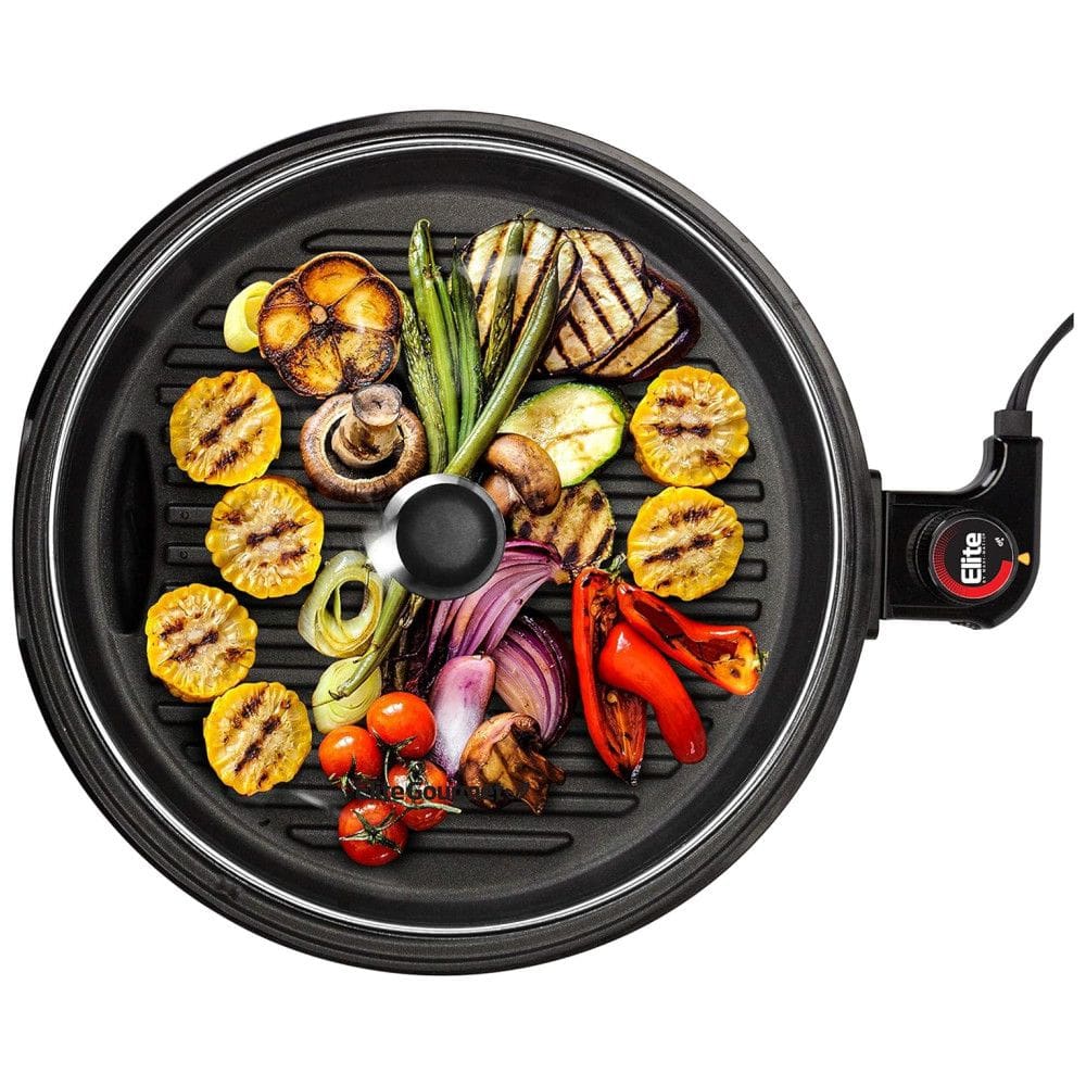 Churrasqueira Elétrica Indoor Elite Gourmet EMG6505G Smokeless com Tampa de Vidro, Fácil de Limpar - Design Não-Grudento e Ajuste de