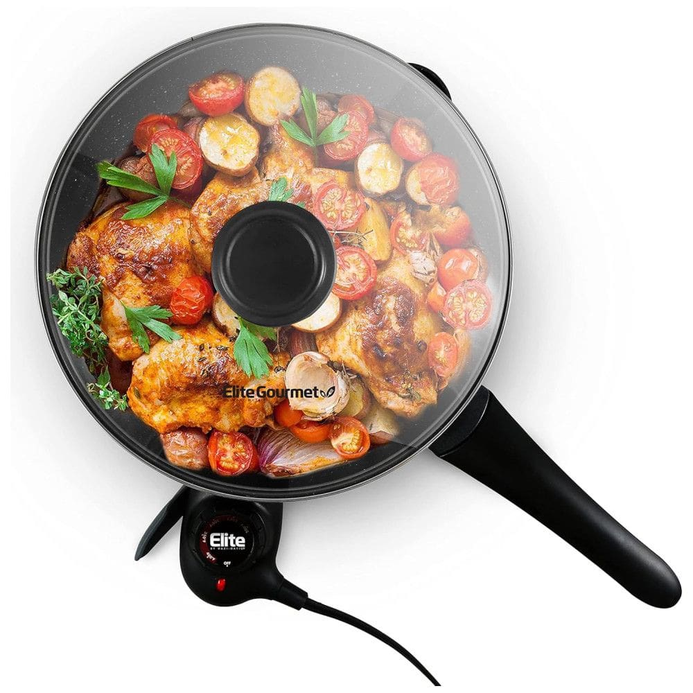 Frigideira Elétrica Elite Gourmet EG6207 26,7cm 2L Antiaderente, Bico Despejador, Lavável, Tampa Vidro, Controle Temperatura