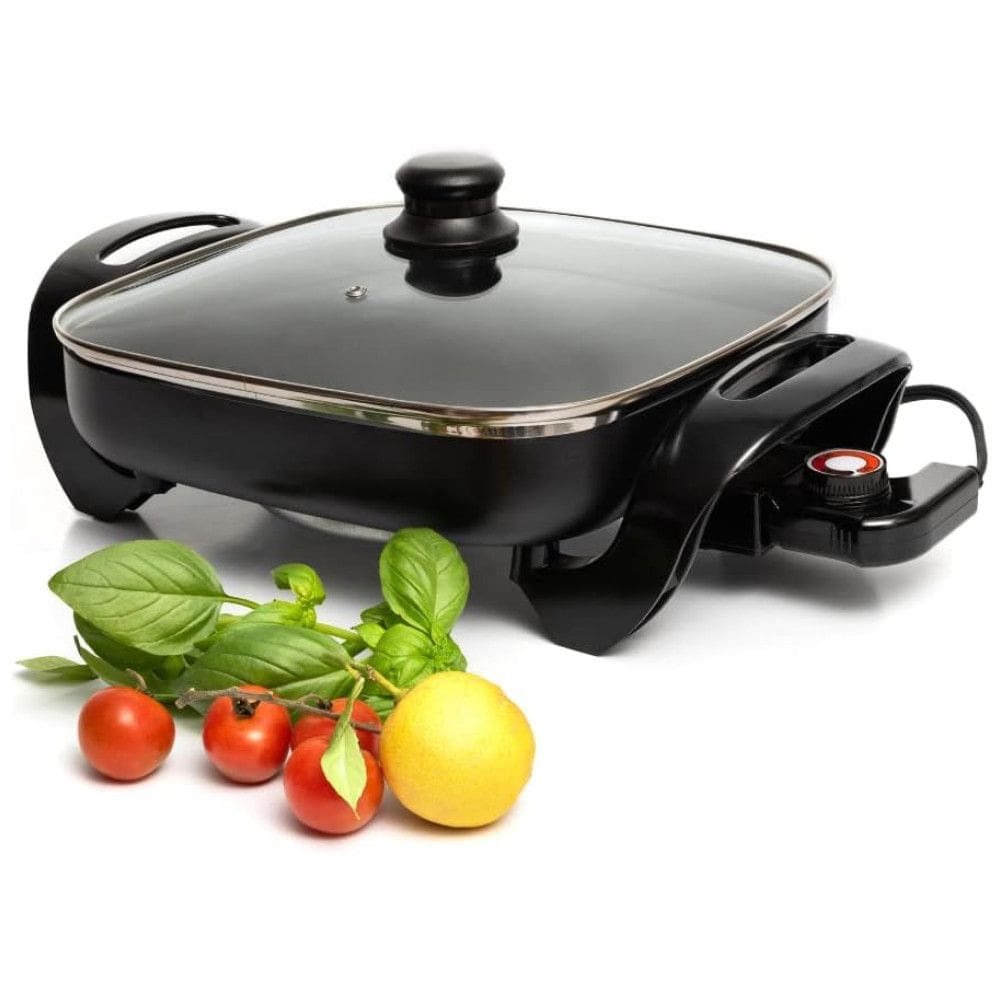 Frigideira Elétrica Quadrada Antiaderente Moss Stone 30,5 cm com Tampa, Controle de Temperatura, Ideal para Refeições Práticas e Saborosas