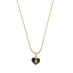 Colar Cartier 50Cm Coração Negro Letra S Banhado Ouro 18K
