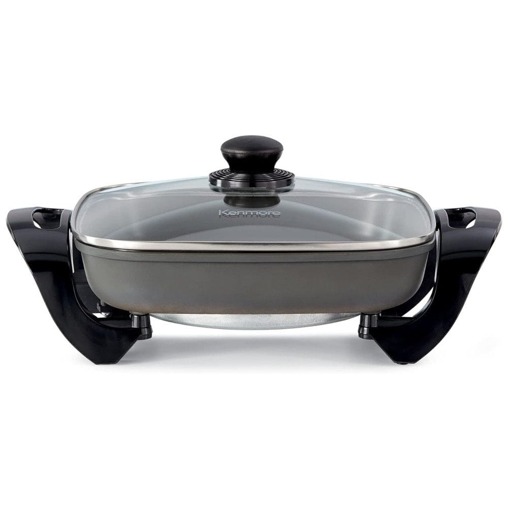 Panela Elétrica Kenmore 30x30cm com Controle de Temperatura - Antiaderente, Tampa de Vidro, Cabos, Grelha - Prepare Refogados e Assados com