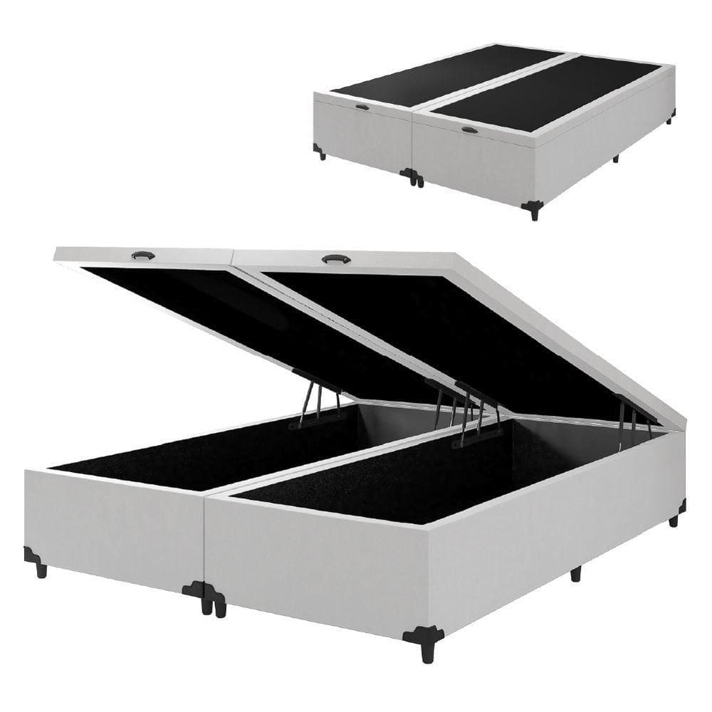 Cama Com Baú King 1,93m Prince Branco Branco