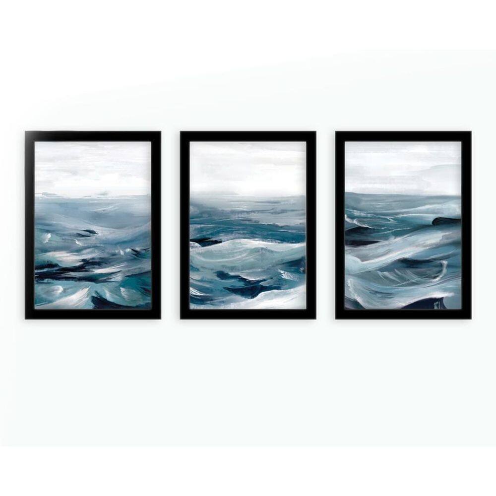 Kit 3 Quadros Decorativos Com Moldura Onda Mar