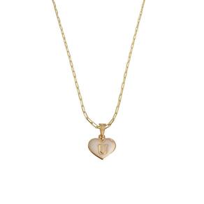 Colar Cartier 45Cm Coração Branco Letra U Banhado Ouro 18K